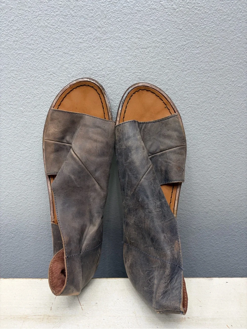 Free People Brown Leather Mont Black Flats Size 41